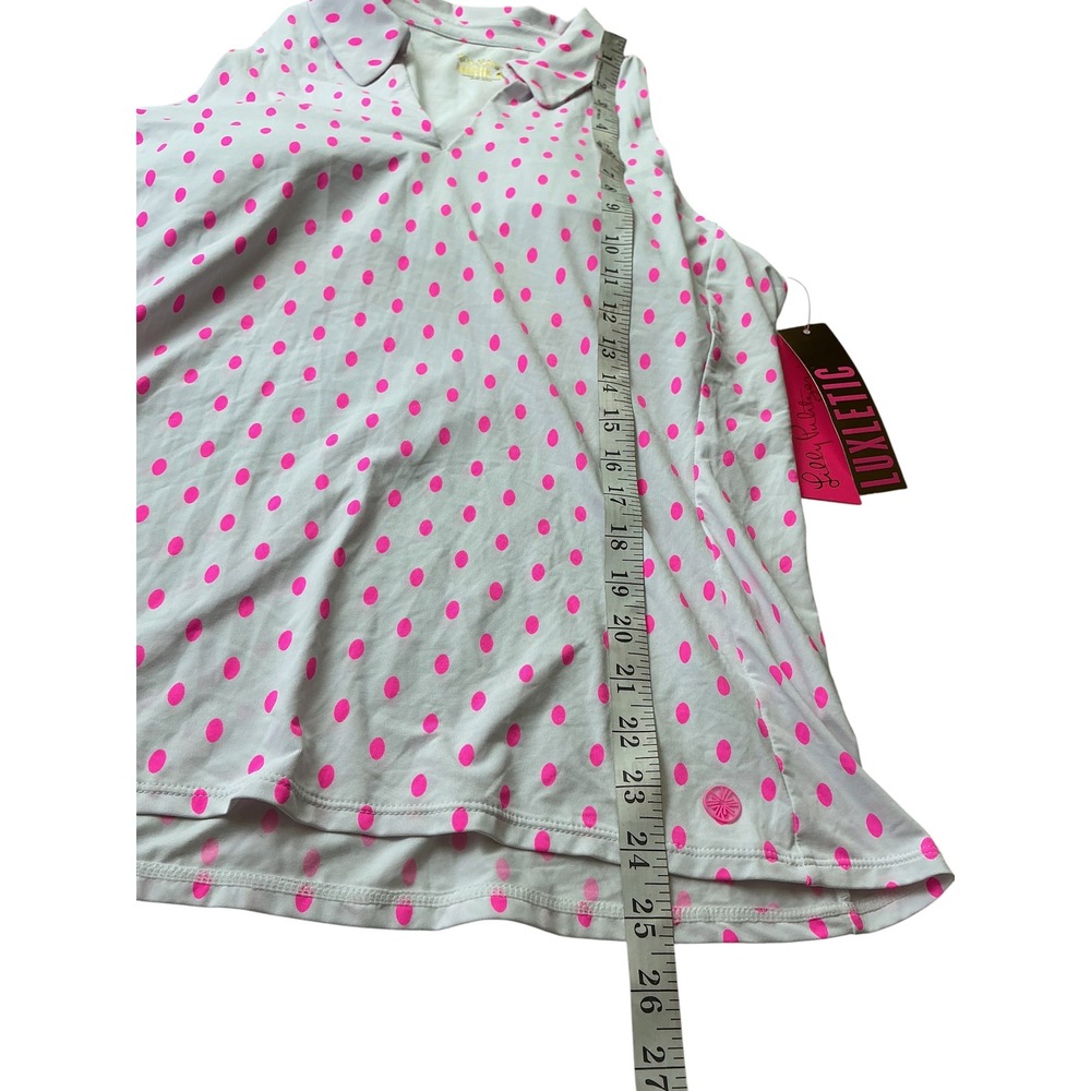 Lilly Pulitzer Lakelyn Bra Polo UPF 50+ Pink White Oval Dot Sleeveless Top L - Picture 9 of 9